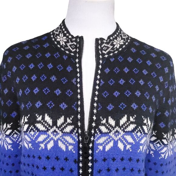 NOMADIC TRADERS Blue Fair Isle Snowflake Zip Up Cardigan Womens Medium - Picture 7 of 10